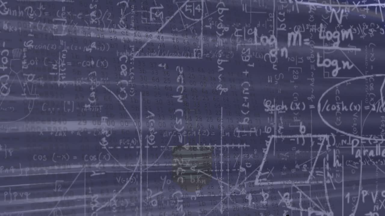 animación de ecuaciones matemáticas y procesamiento de datos contra un fondo azul