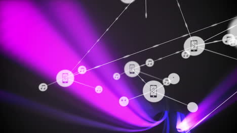 animation of network of connections with icons over light trails