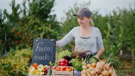 Porträt-Einer-Bäuerin,-Die-Gemüse-Auf-Einem-Bauernmarkt-Verkauft