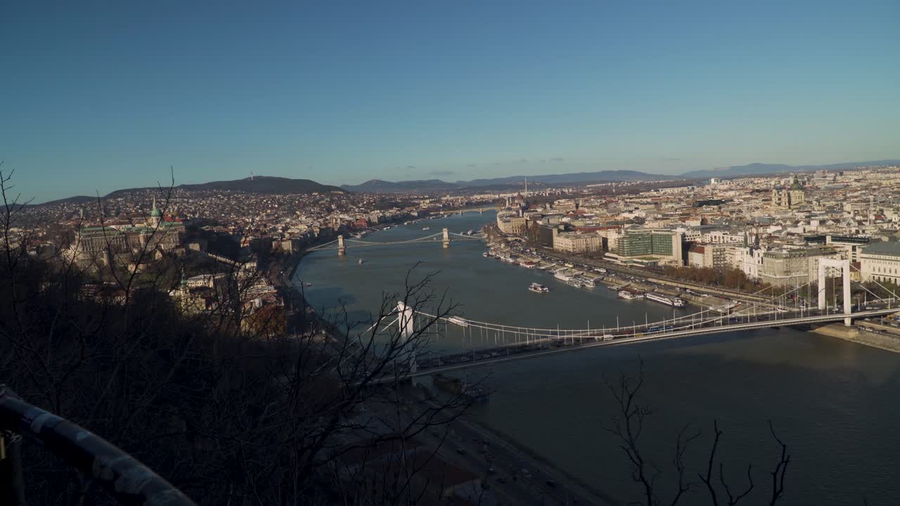 The beautiful and peaceful Capital of Hungary. Budapest. - wide tilt up shot
