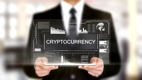 cryptocurrency, businessman with hologram concept