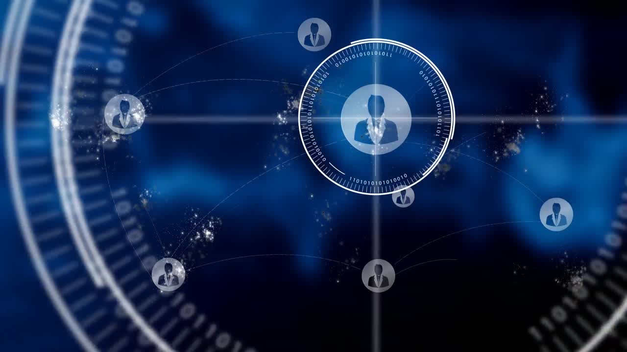 animación de una red de conexiones sobre un fondo brillante azul oscuro