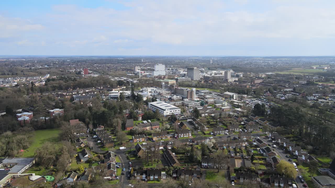 Harlow Essex housing and town centre UK Aerial footage 4K
