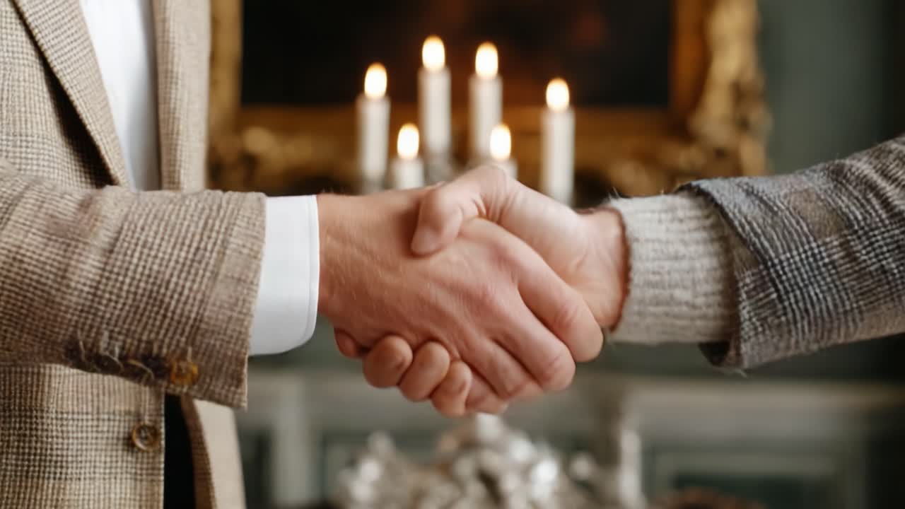 Simbolica stretta di mano tra due professionisti in un ambiente elegante, che rappresenta fiducia, accordo e collaborazione in ambito aziendale o personale