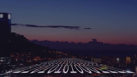 animación de la codificación binaria sobre el paisaje urbano