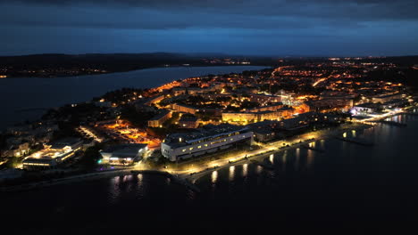 drone's night view: balaruc-les-bains' thermal magic, healing waters