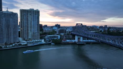 drone establishing take off shot from above captain burke park looking towards story bridge and brisbane cbd