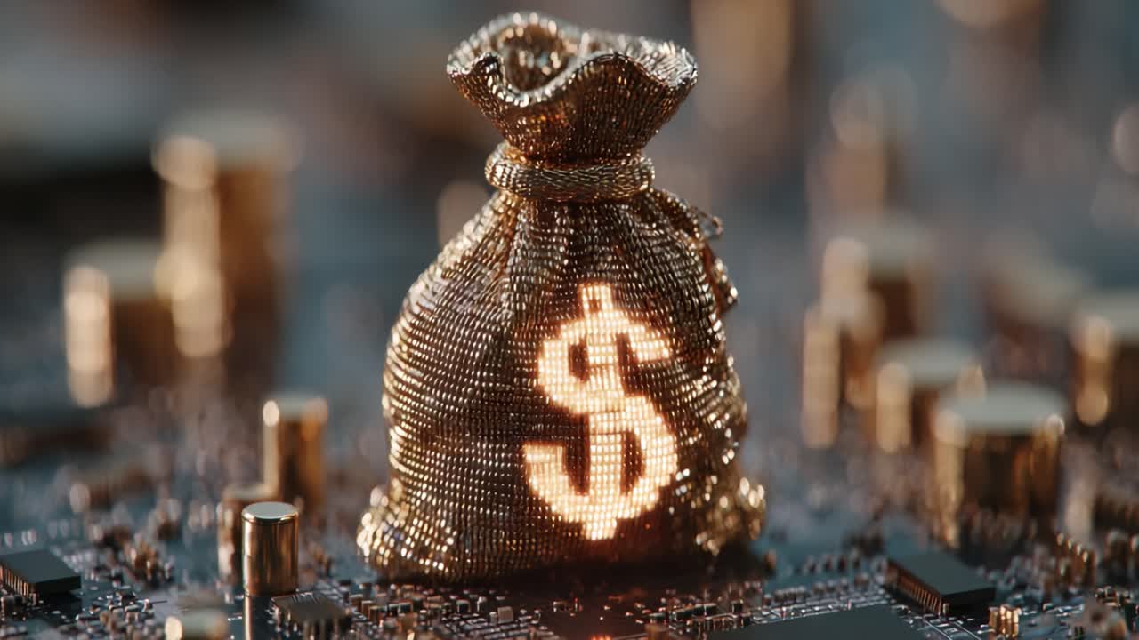 A Glimmering Money Bag Set Against a Digital Background, Symbolizing Wealth and Financial Opportunities in the Modern Financial Landscape