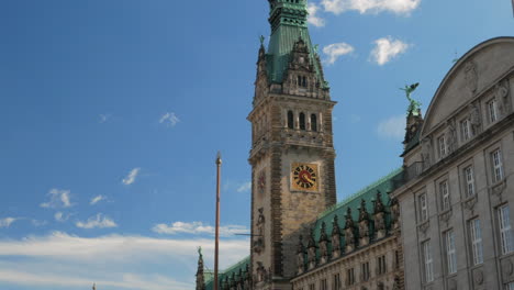 aug 2020, hamburg, germany: view of hamburg townhall against a blue summer sky