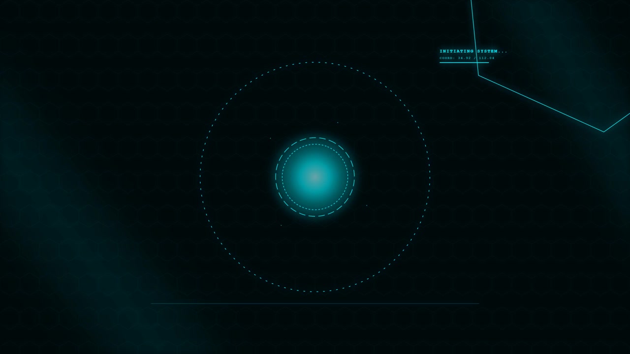 Futuristic Digital Interface with Rotating Geometric HUD Elements