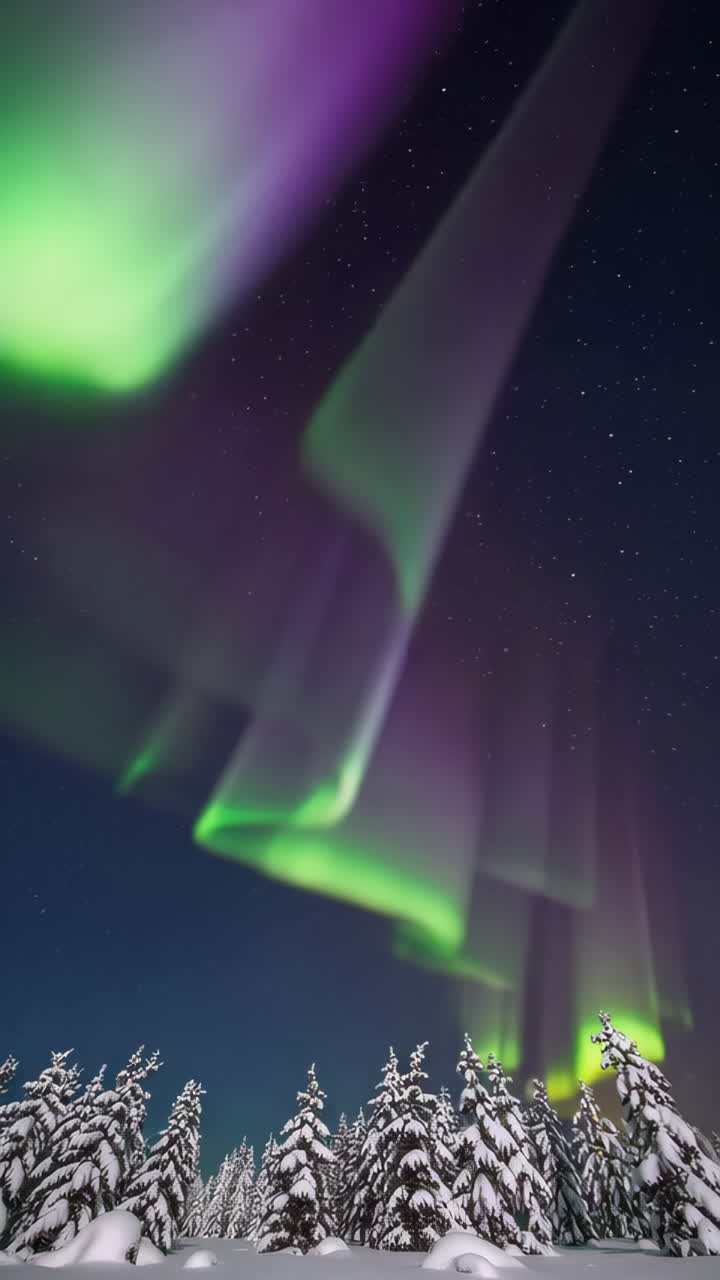 Aurora Borealis over Snowy Forest