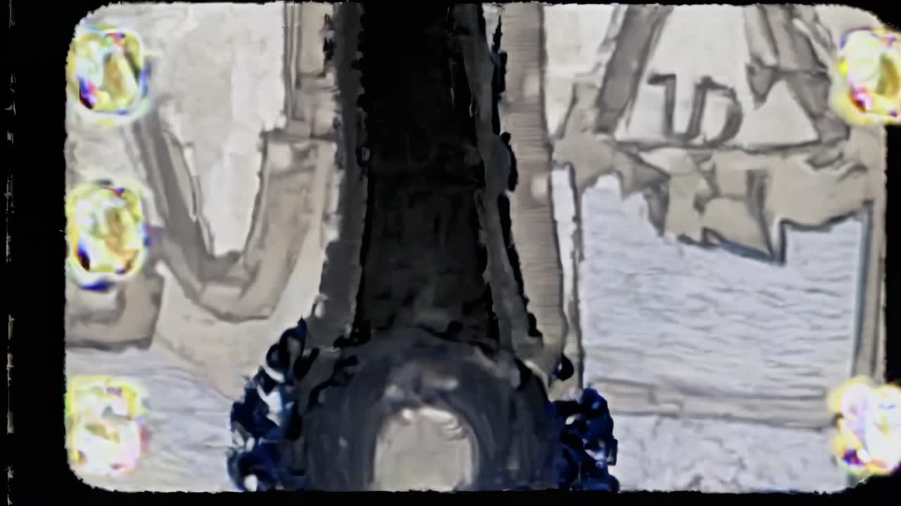 Vintage film reel with a textured, grainy style, showing a split screen effect