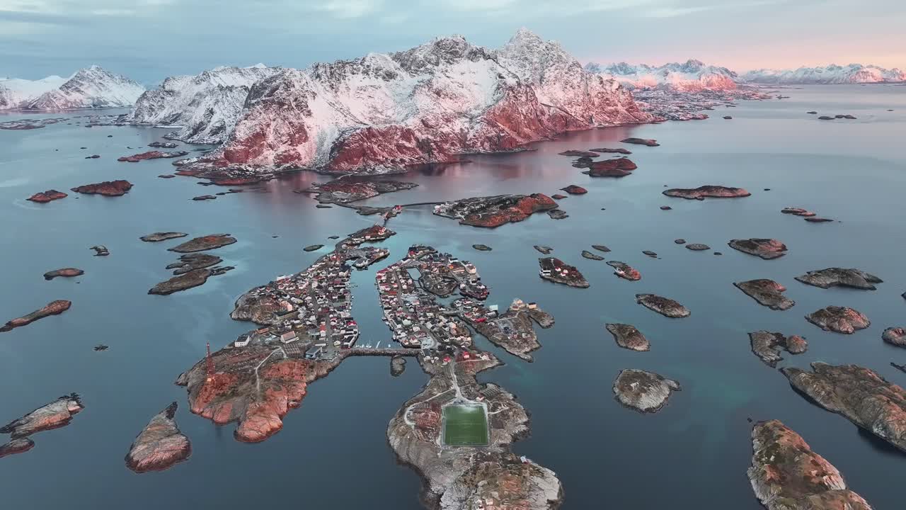 로포텐 섬의 공중 풍경 - 겨울의 아름다운 풍경