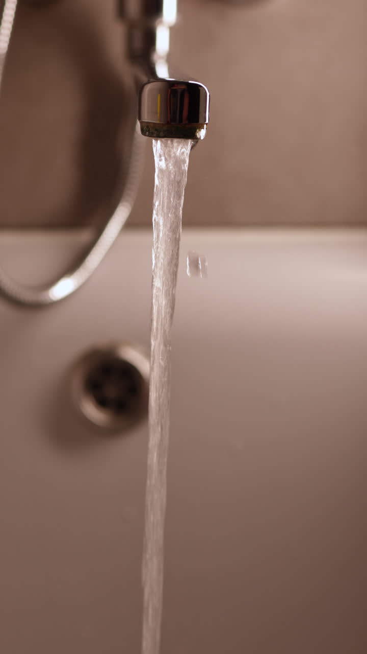 Rubinetto argentato. L'acqua scorre dal rubinetto in bagno. Rubinetto del bagno. Rubinetto arrugginito.