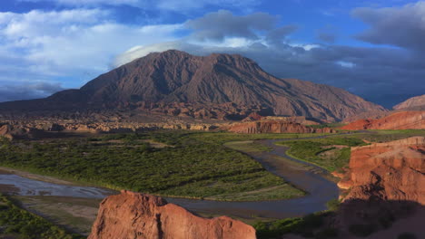 aerial - epic clouds and river in cafayate, salta, argentina, forward