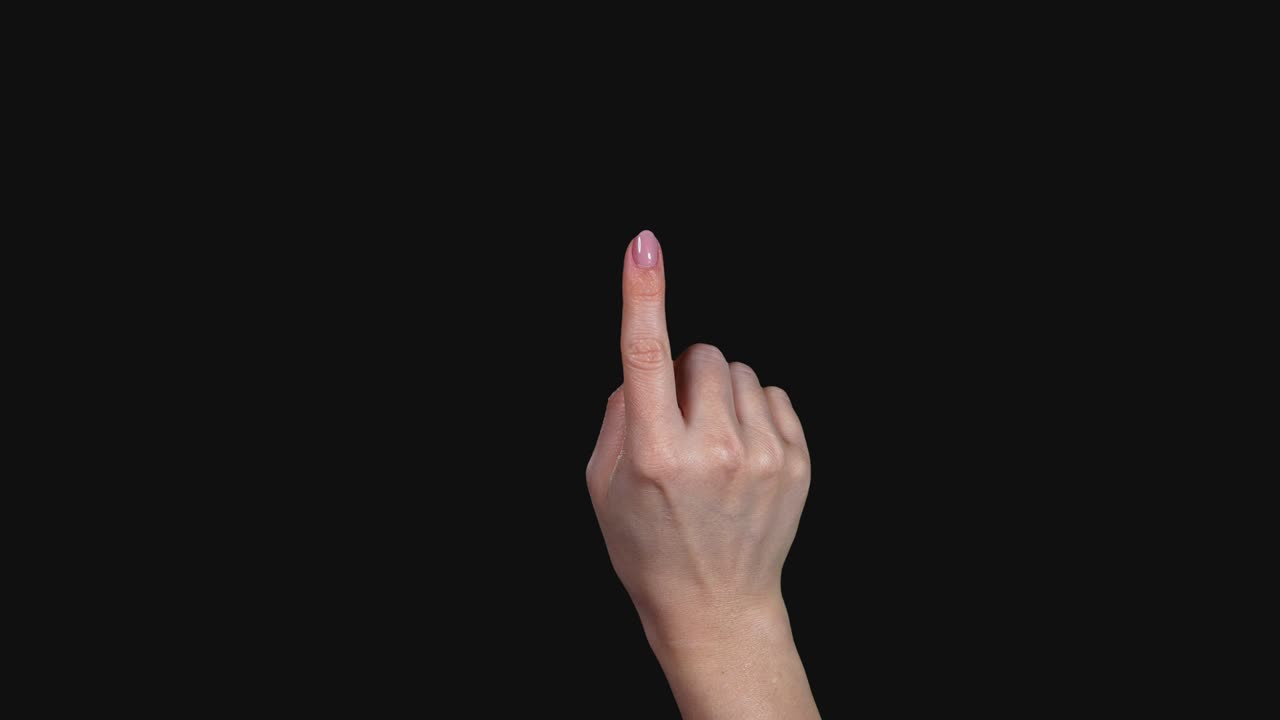 Set of 6 different pre keyed chroma key transparent click gestures fast and slow on greenscreen womans hand