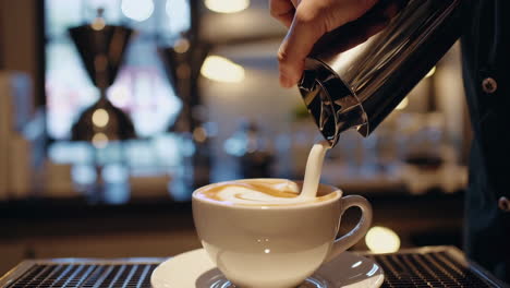 barista pouring milk for latte art