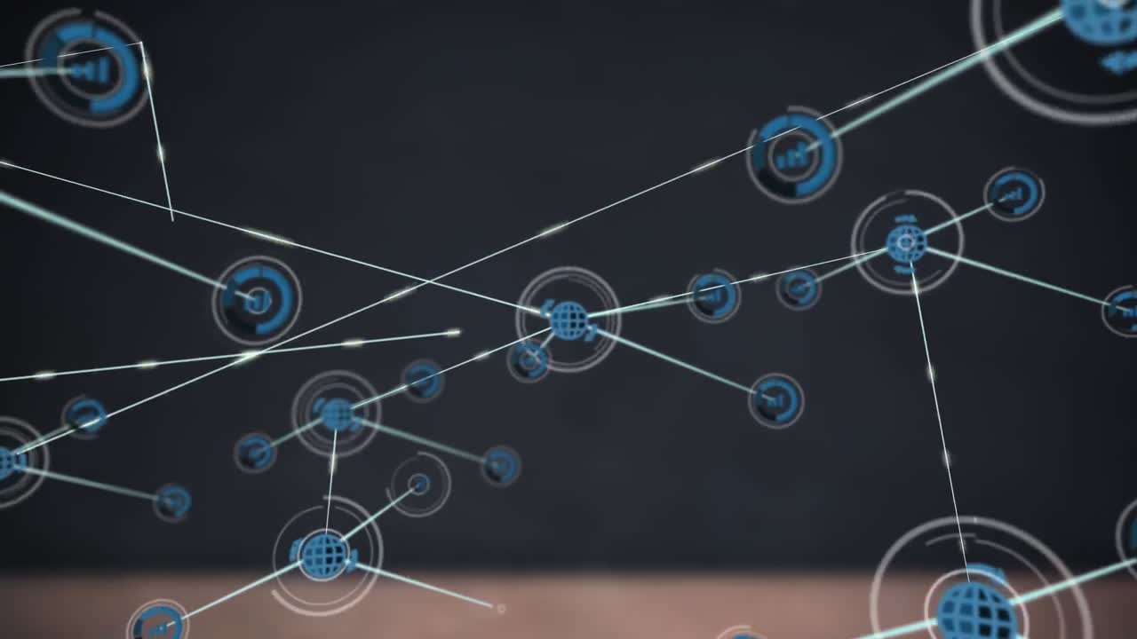 animación de la red de conexiones con iconos sobre fondo gris