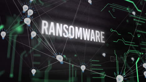 animación de ransomware de texto a través de la red de conexiones y bombillas