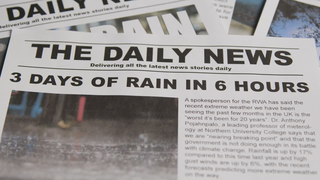 Newspaper Headline Discussing Extreme Weather Conditions And 