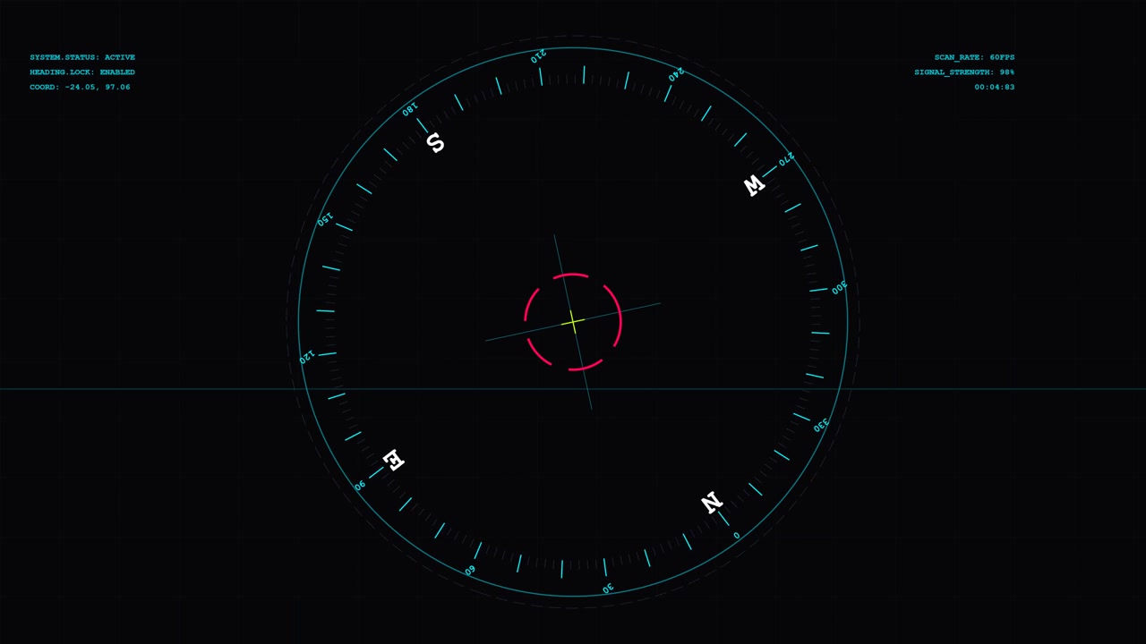 Digital Compass HUD Interface Rotating on Dark Background
