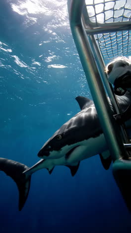 great white shark close encounter during cage diving