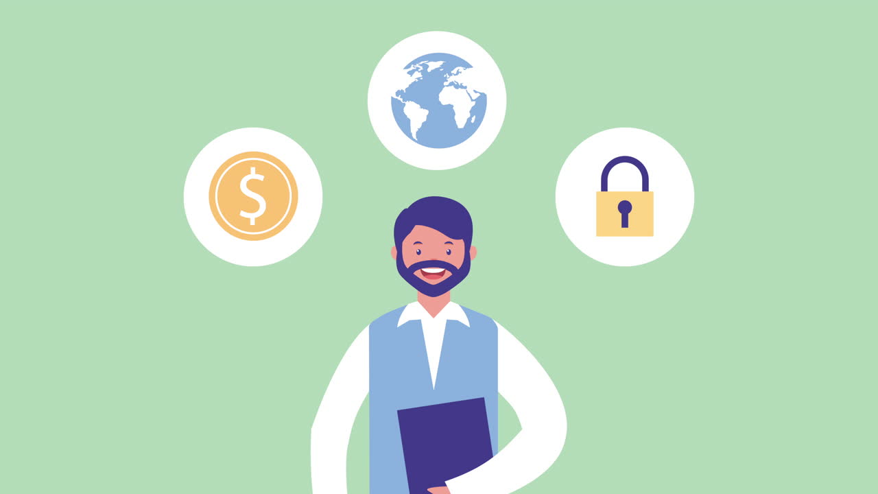 비즈니스 아이콘을 가진 사업가 아바타 캐릭터