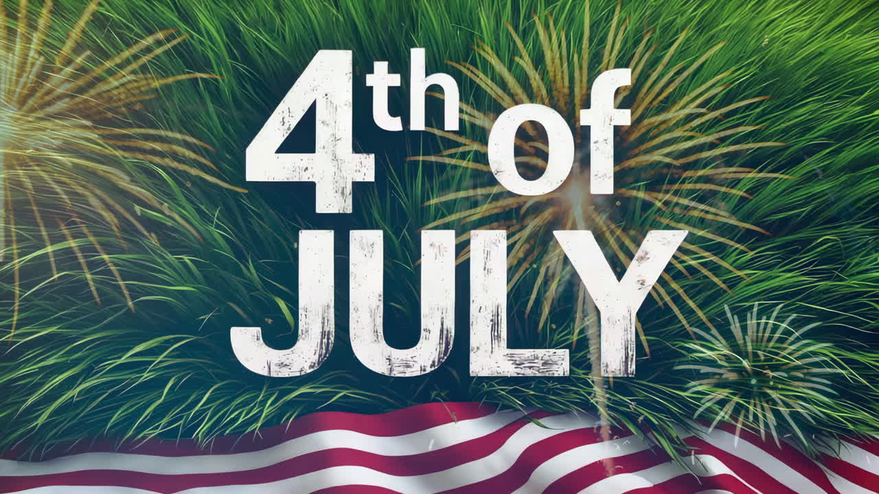 4th of July Celebration with American Flag and Fireworks