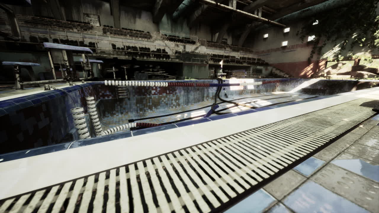 piscina abandonada en un edificio en ruinas