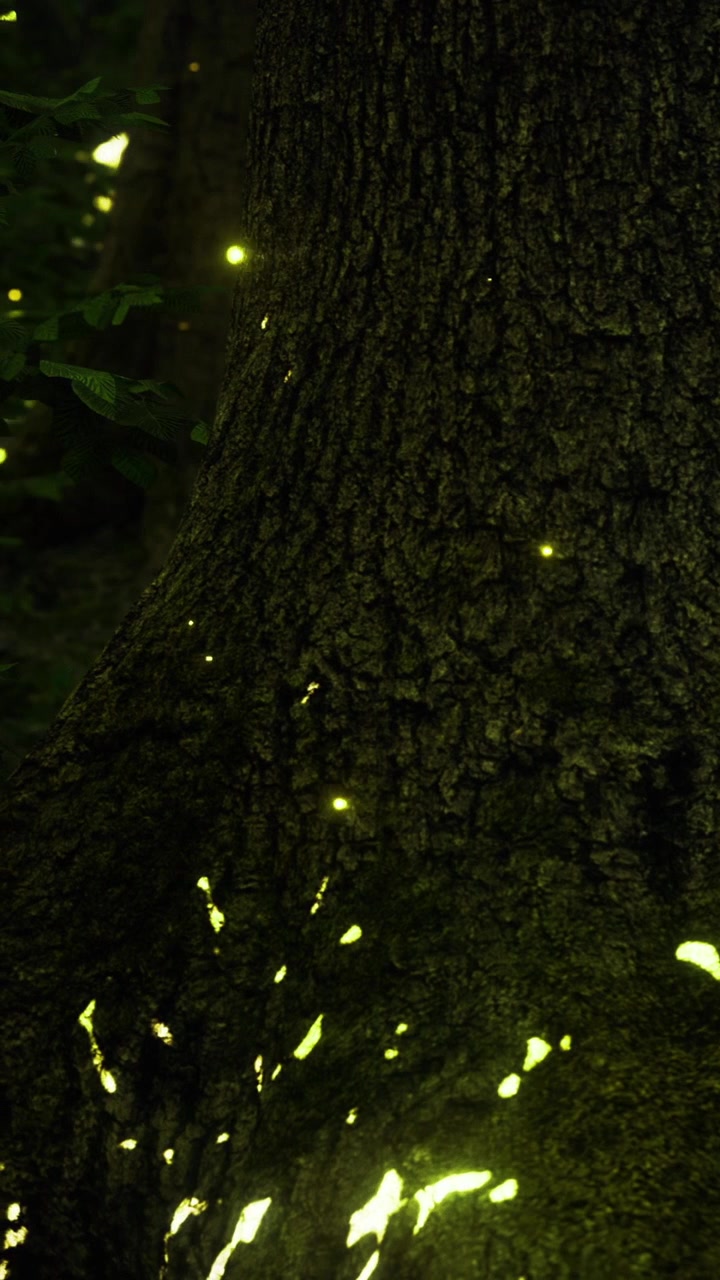 La luce del sole danza sulla corteccia ruvida di un albero antico nella foresta