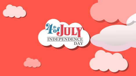 animation of 4th of july independence day text over white cloud on red background