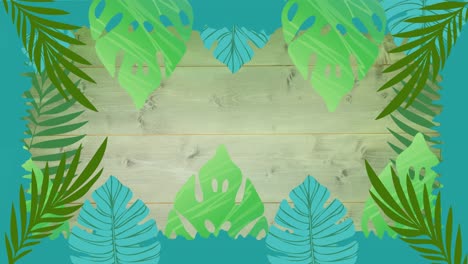 Animation-of-tropical-plant-leaves-on-green-background