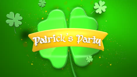 Animation-closeup-St-Patricks-Party-text-and-motion-big-and-small-green-shamrocks-on-Saint-Patrick-Day-shiny-background