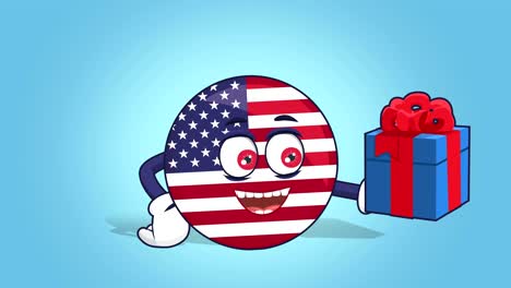 cartoon usa icon flag united states of america gift box in hand with face animation