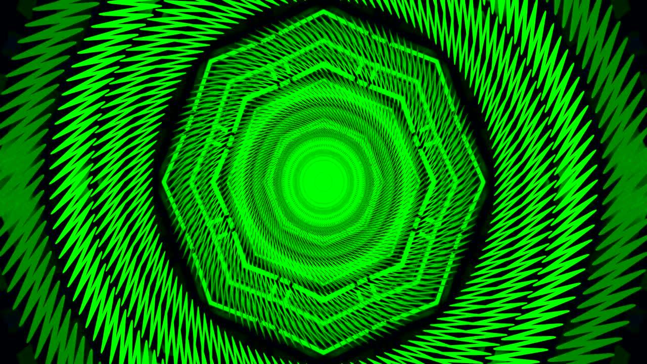 A tunnel with continuous motion and vibrant colors in a seamless loop. The design includes geometric patterns that draw the viewer into the center