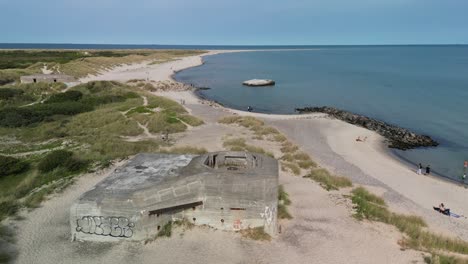 aerial of nazi bunkers on coastline of skagen grenen beach