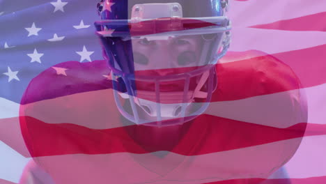 Animation-Eines-Kaukasischen-American-Football-Spielers-Und-Der-Flagge-Der-USA