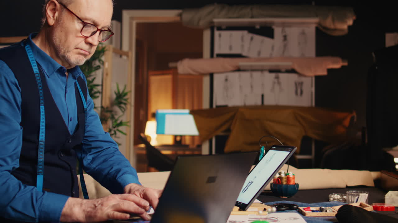 sarto anziano che disegna schizzi