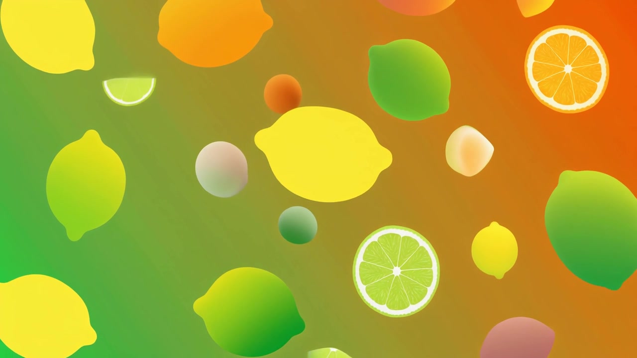 Limoni e lime animati fluttuanti su sfondo sfumato