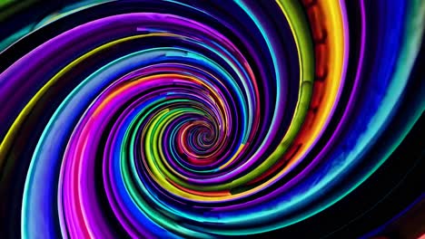 vibrant, swirling neon colors create a hypnotic spiral effect, viewed from a top-down angle
