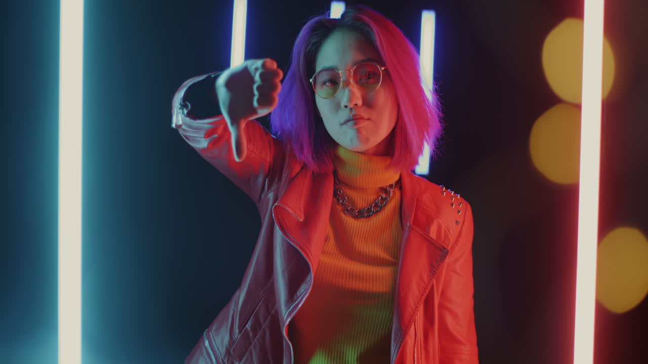 Disapproving Woman in Neon Light