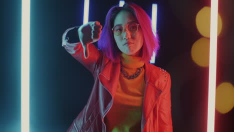 disapproving woman in neon light