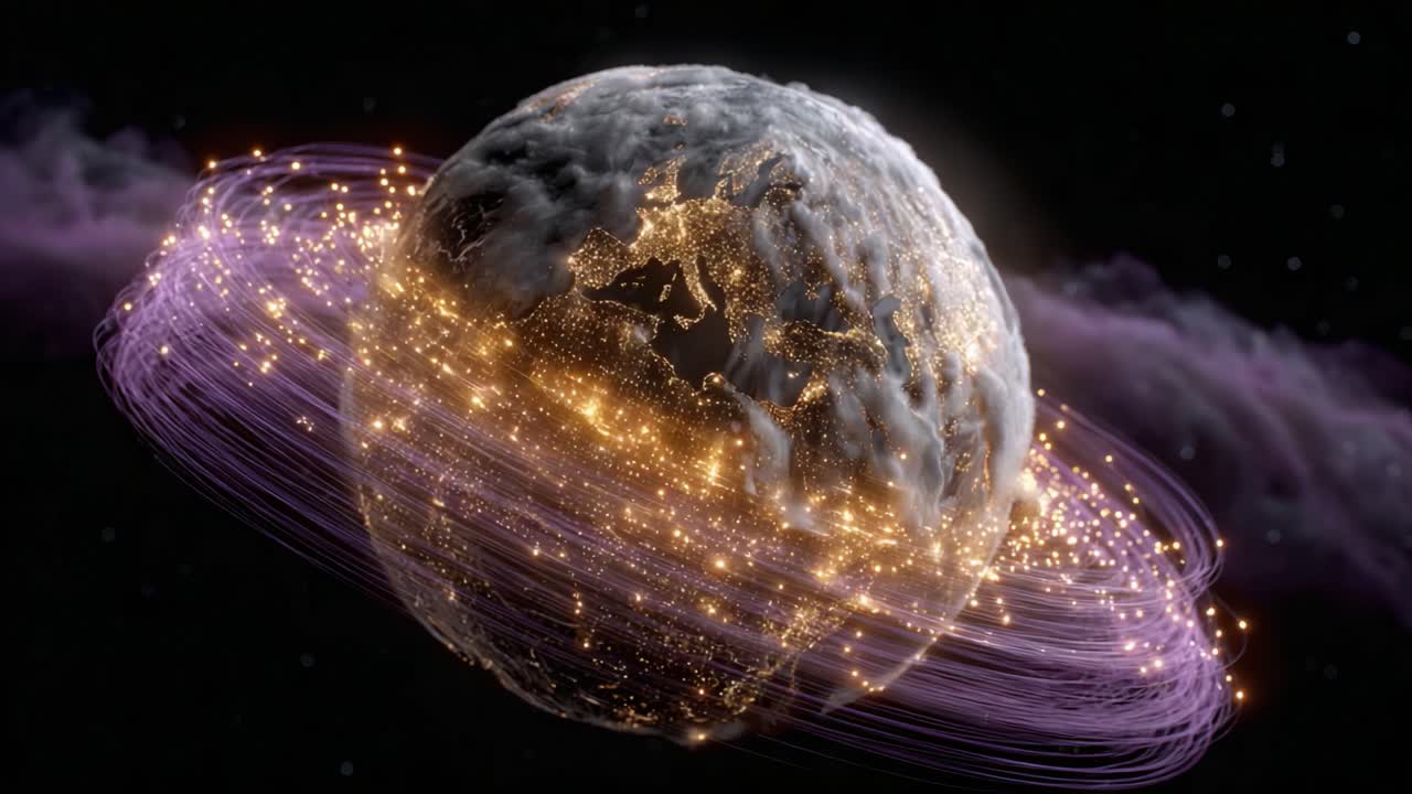 A Stunning Visualization of a Planet Surrounded by Radiant Rings and Dynamic Energy, Capturing the Essence of Cosmic Beauty and Galactic Motion in a Mesmerizing Display