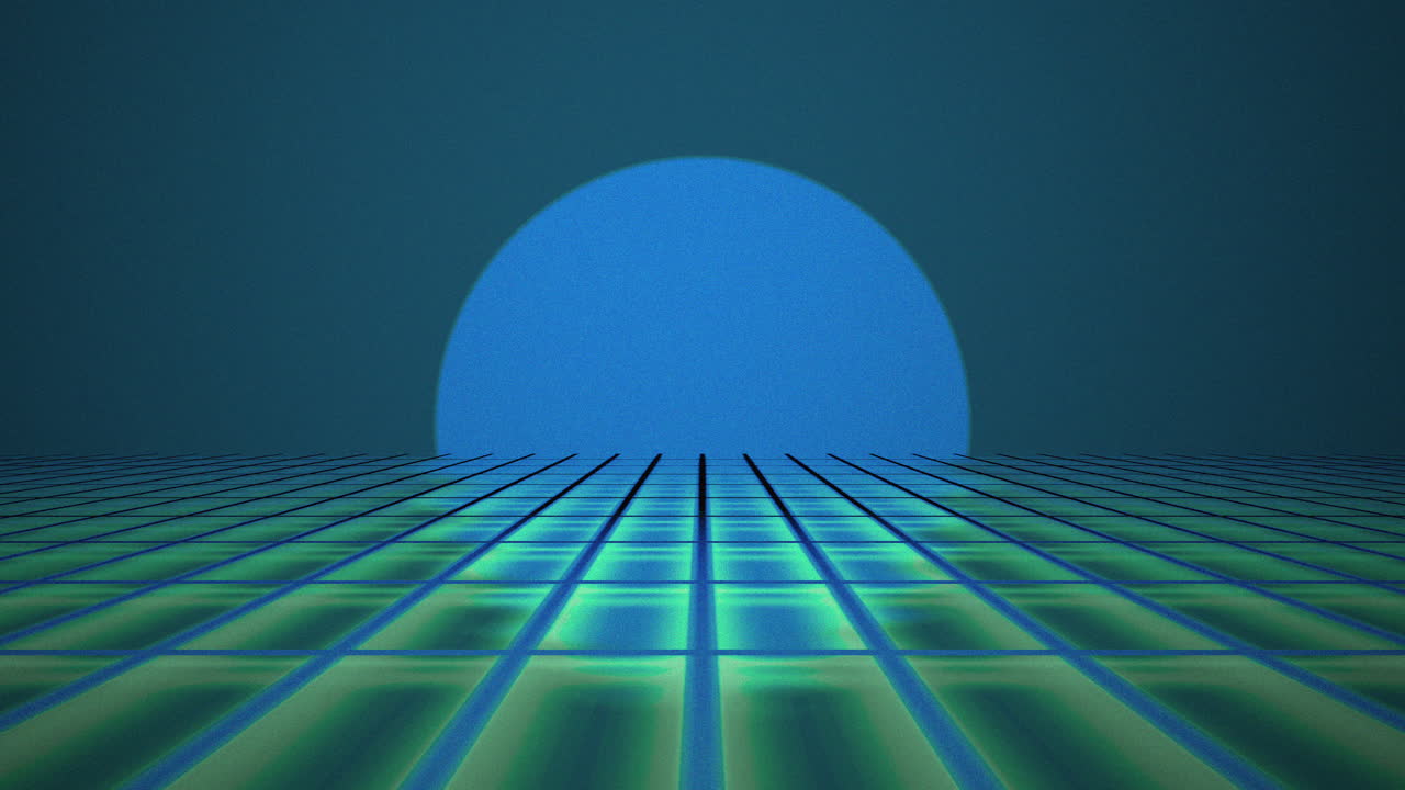 puesta de sol azul en onda de vapor cuadrícula de perspectiva fondo retro, bucle sin fin abstracto animación en 3d