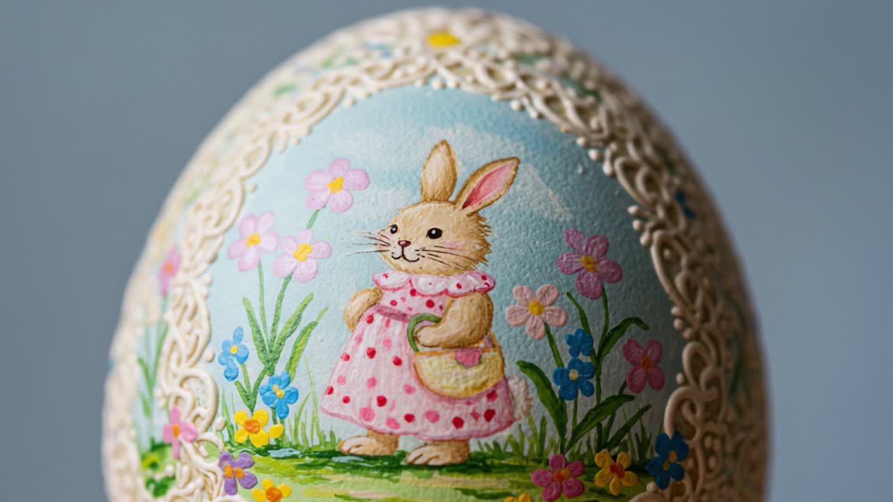 A Beautifully Crafted Easter Egg Featuring an Adorable Bunny in a Floral Garden, Showcasing Intricate Designs and Vibrant Colors That Celebrate the Joy of Spring