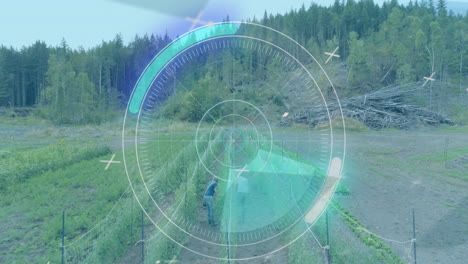 animation of scope scanning over people on plantation