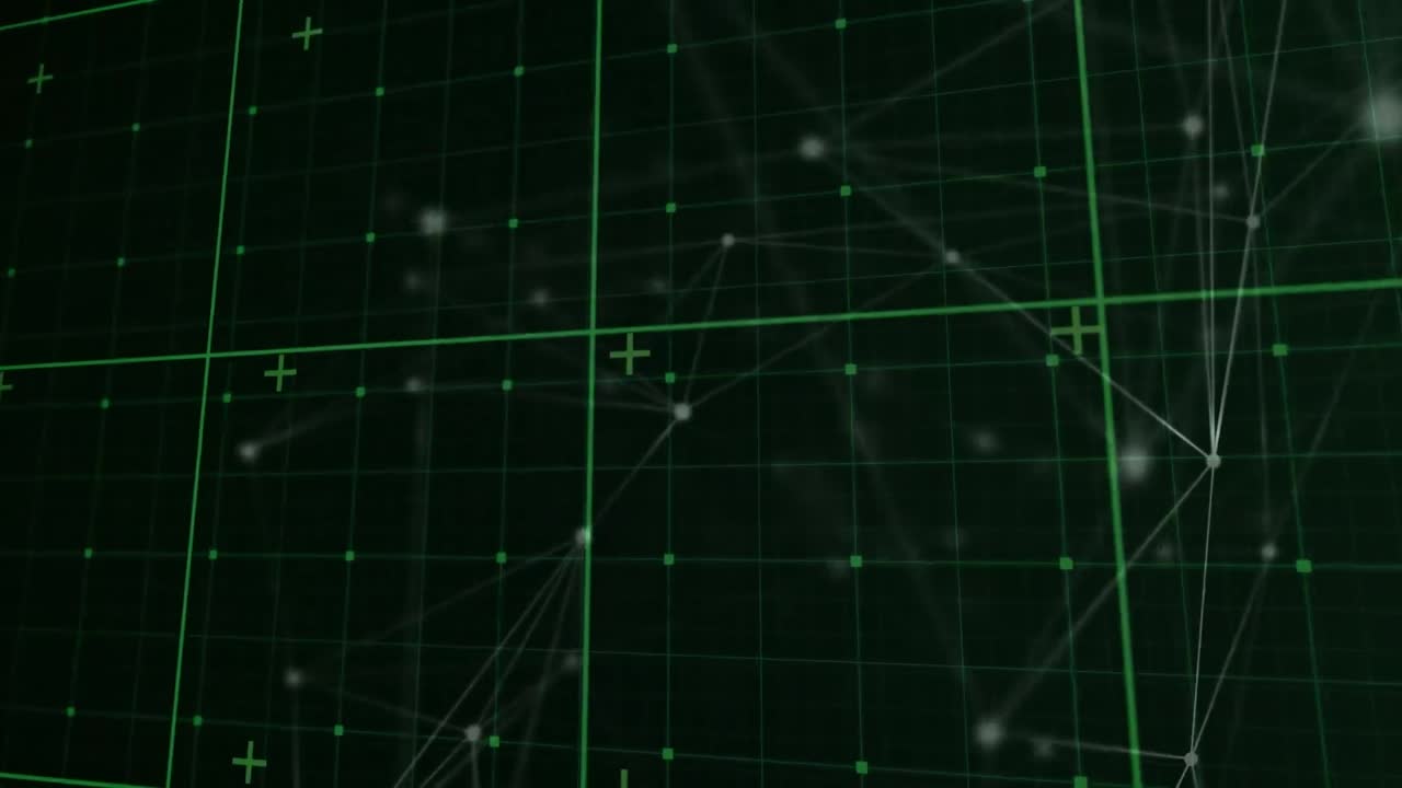 Animation of network of connections and grid in digital space