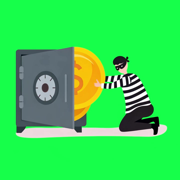 Animated Thief Stealing Large Gold Coin From Open Safe