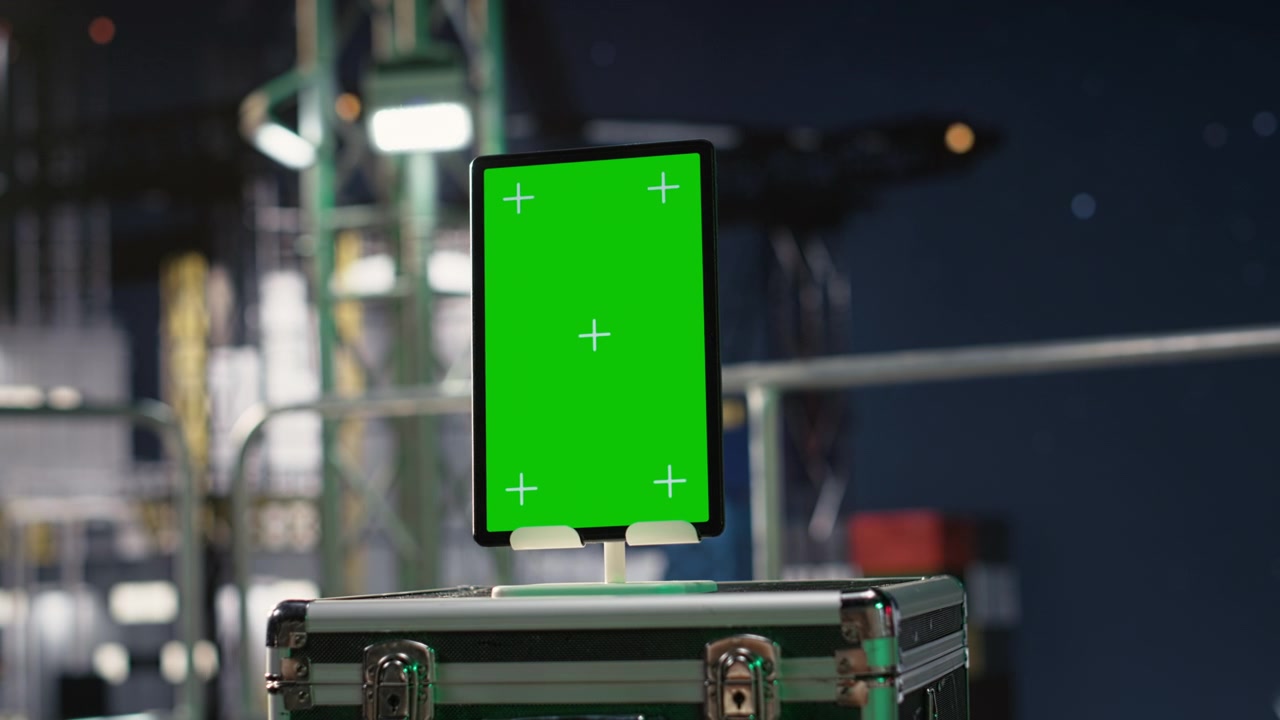 Green screen tablet-app, der evaluerer energisikkerhedsrisici og petroleumsboreplatform