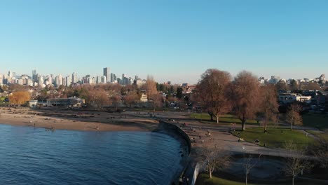 Various-drone-shots-at-Kitsilano-Beach-near-downtown-Vancouver,-BC